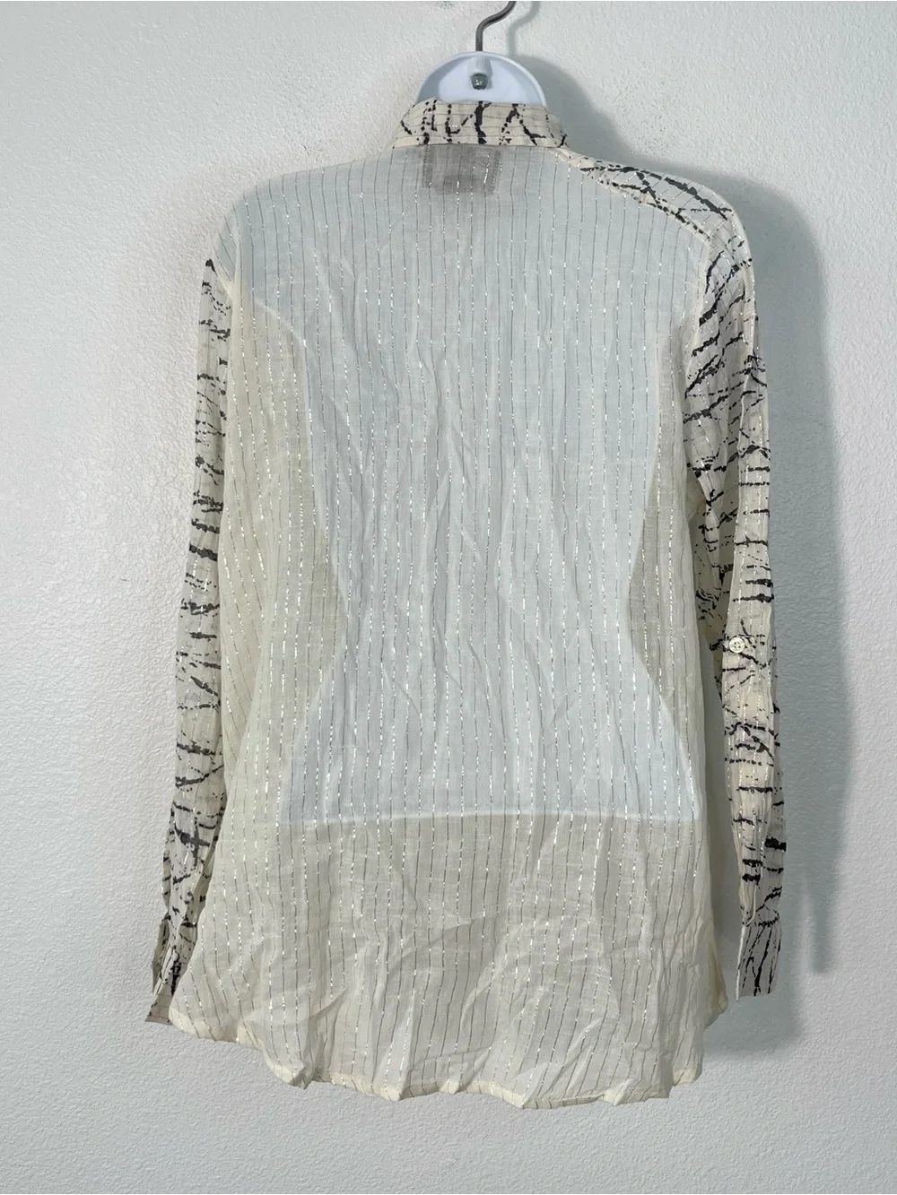 Stussy Button-Down Cotton Shirt Cream Silver Long Sleeve Size Medium Y2K NEW - Picture 5 of 6